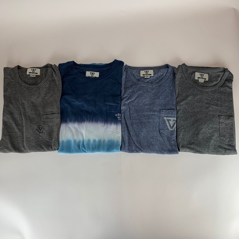 Lot of 4 Vissla Blue Gray White Short Sleeve Crewneck Shirts Mens Large